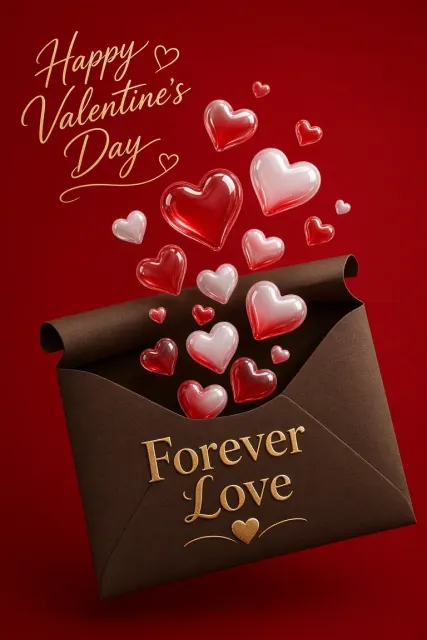 Digital Art image example: Valentine's Day Envelope and Glass Hearts Poster