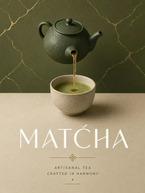 Beverage Poster image example: Minimalist Matcha Brand Visual Poster
