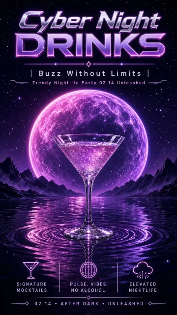 Cyberpunk Night Martini Cocktail Poster