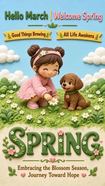 Floral & Plants image example: Hello March Spring Greeting Poster