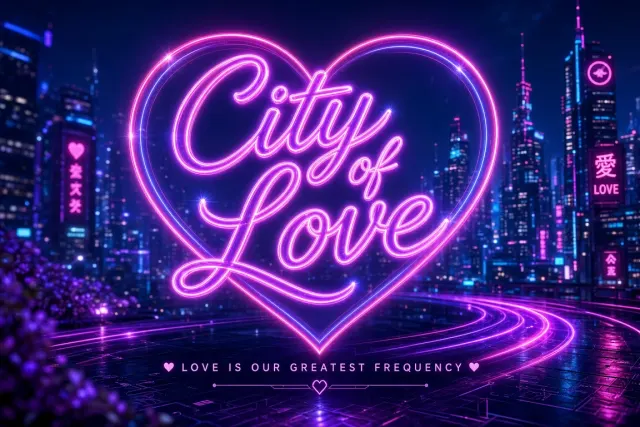Neon Glowing Typography Valentine City Poster