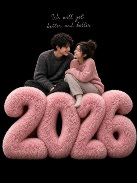 textile fabric image example: Plush 2026 Typography Poster with Couple