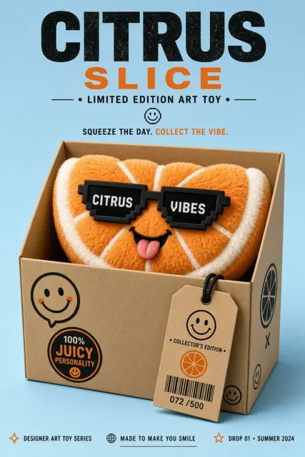 Designer Toy image example: Trendy Orange Plush Toy Display Poster