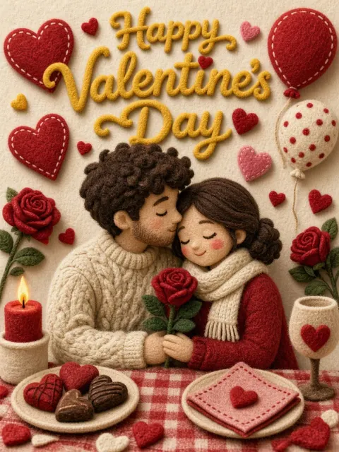 Collage image example: Cozy Felt Couple Valentine's Day Greeting Card