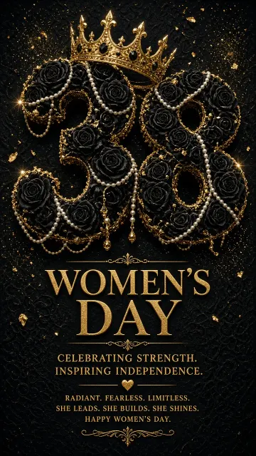Floral Design image example: International Women's Day Black and Gold Crown Poster