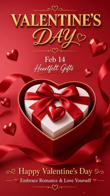 Valentine's Day image example: Valentine's Day 3D Red Velvet Heart Gift Box Poster