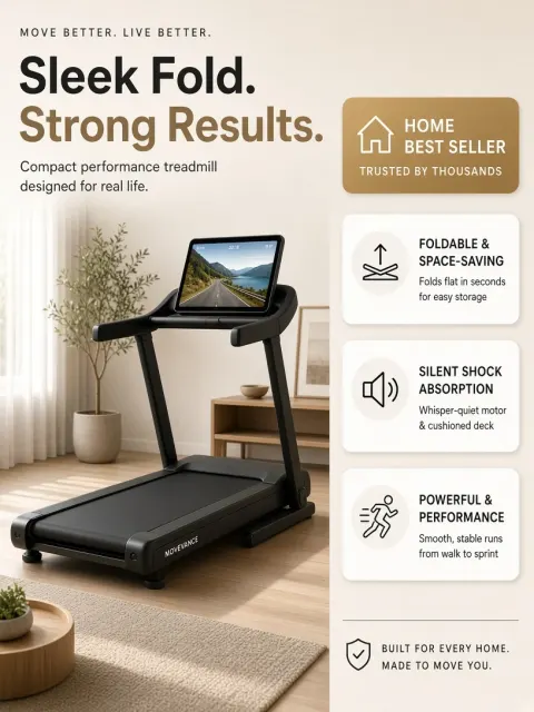 Minimalist Interior image example: Minimalist Black Folding Treadmill E-Commerce Main Image