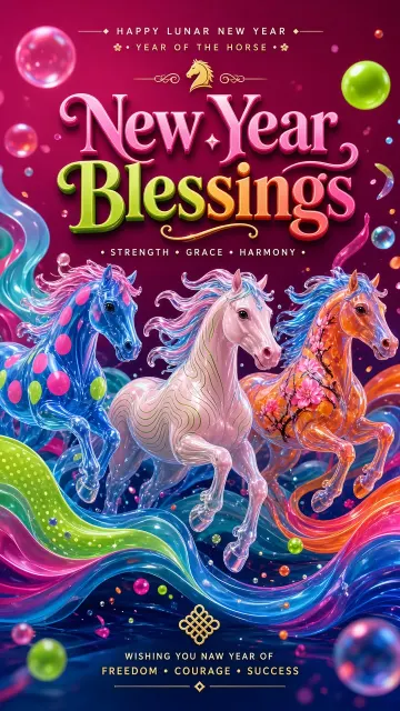 Festive Poster image example: Contemporary Year of the Horse Festive Art Poster