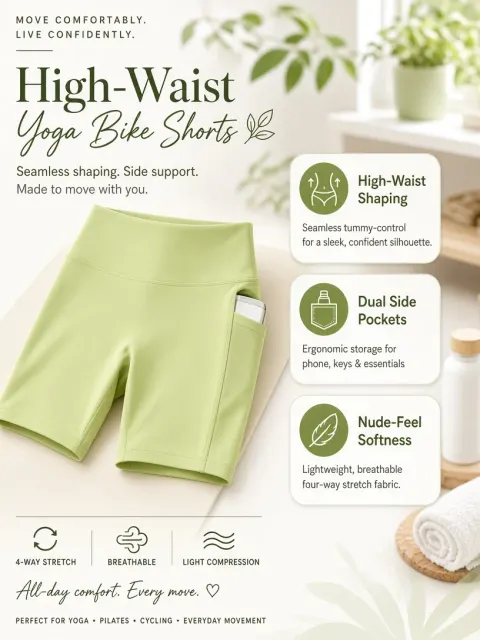 Activewear image example: High-Waist Biker Yoga Shorts E-Commerce Hero