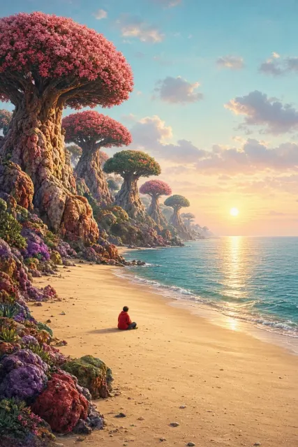 Natural Lighting image example: Fantasy Beach with Giant Mushroom Trees