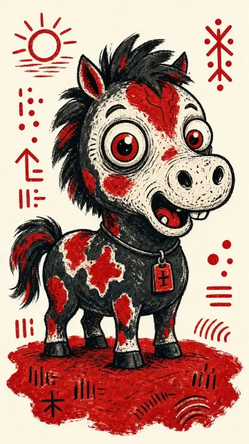 Chibi Cute image example: Chibi Silly Horse Red Duotone Illustration