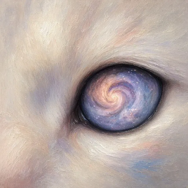 Cosmic Universe image example: Minimalist Cosmic Eye Cat Iris Pastel Oil Painting
