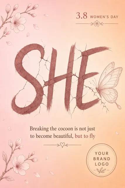 Brand Identity image example: Women's Day Chrysalis Butterfly SHE Poster