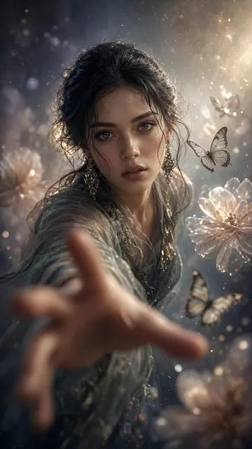 Animal image example: Surreal Female Portrait Reaching Toward Camera