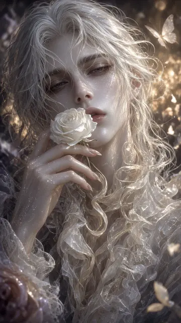 Surrealism image example: Surreal Alluring Portrait with White Rose