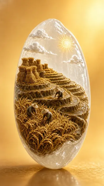 Rice Grain Micro-Carving Harvest Landscape