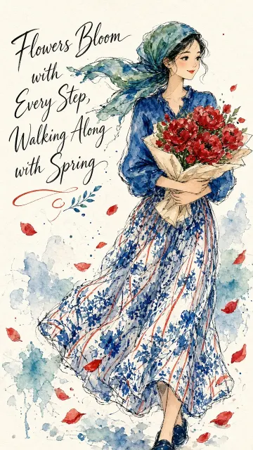 Effortless Watercolor Illustration of Woman Holding Flowers