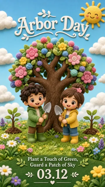 Botanical image example: Arbor Day 3D Cartoon Family Poster