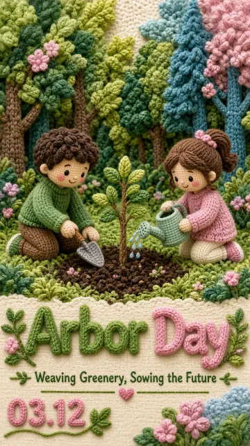 E-Commerce Marketing image example: Knitted Yarn Style Arbor Day Marketing Poster