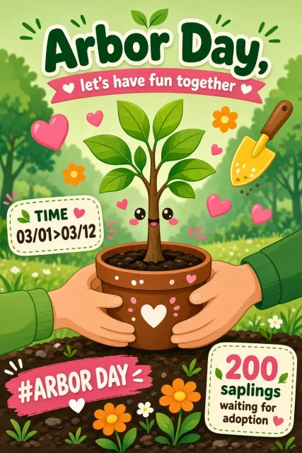 Plants & Flowers image example: Flat Cartoon Arbor Day Sapling Poster