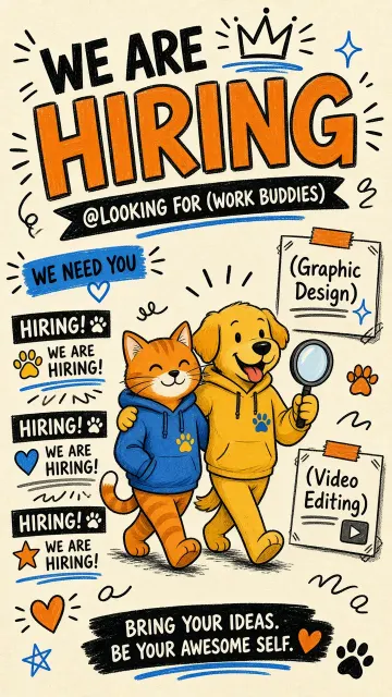 Doodle image example: Flat Cartoon Cat and Dog Recruitment Poster Illustration
