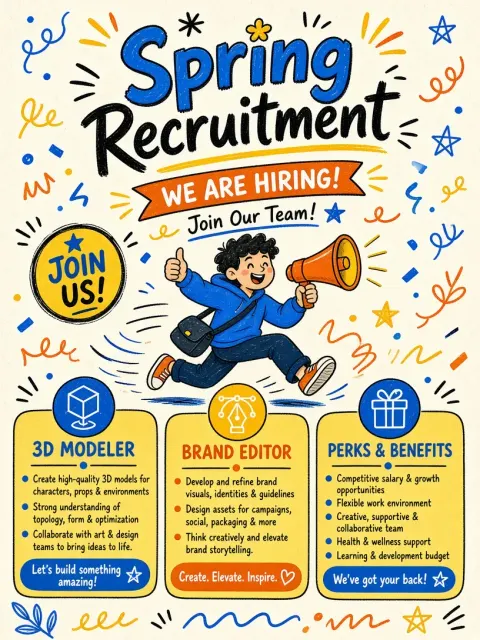 Characters image example: Flat Doodle Style Spring Recruitment Poster