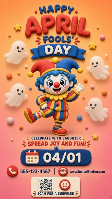 Claymation image example: April Fools' Day 3D Cartoon Clay Clown Poster