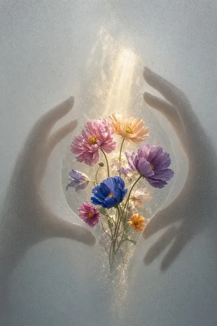 Frosted Glass image example: Surreal Frosted Glass Floral and Hands Fine Art Photography