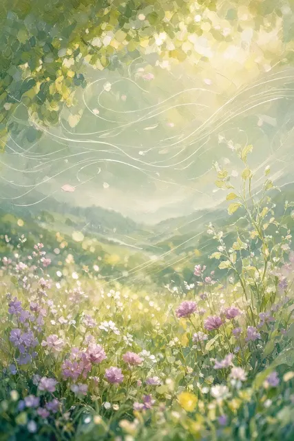 Wide Angle image example: Ethereal Impressionist Floral Illustration in Pale Green