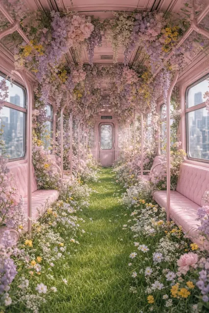 Surrealism image example: Surreal Pink Subway Floral Haven Illustration