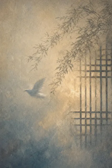 Artistic Illustration image example: Minimalist Hazy Bird and Window Shadow Illustration