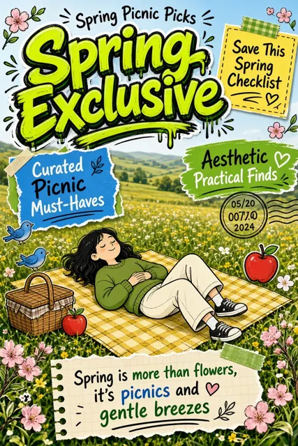 Illustration image example: Spring Picnic Doodle Collage Poster