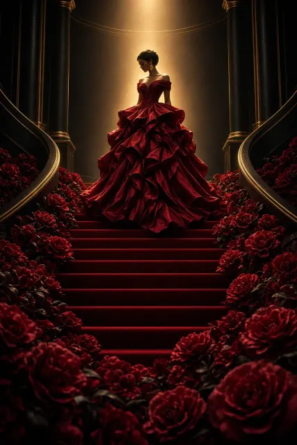 Haute Couture Red Gown Womens Day Poster