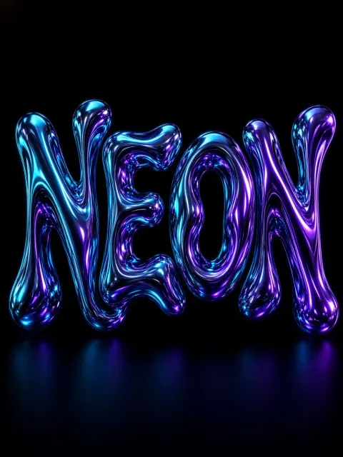 Cyberpunk Liquid Mercury 3D Typography Neon