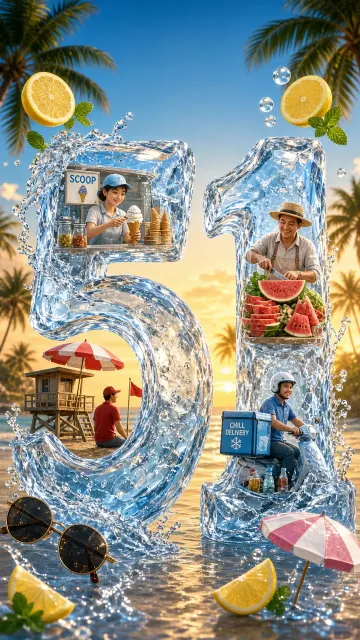 Water Splash image example: Summer Ice Typography 3D Poster