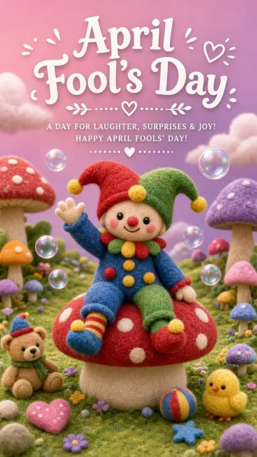 3D Illustration image example: Felt 3D April Fools Clown Mushroom Poster