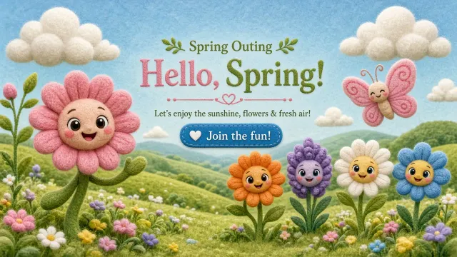 Flowers & Plants image example: Felt Texture 3D Spring Outing Poster