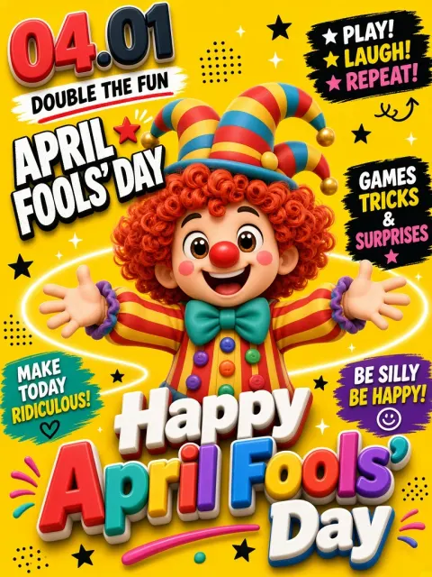 April Fools Day image example: 3D Cartoon Playful April Fools Day Clown Poster