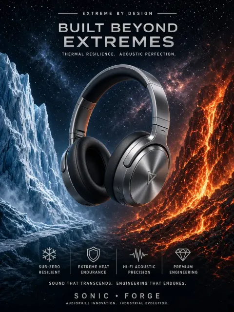 Metallic Texture image example: Metallic Headphone Cosmic Ice and Molten Lava Concept Poster