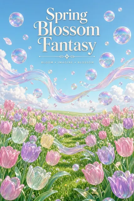 poster image example: Surrealistic 3D Glass Tulips Spring Floral Poster