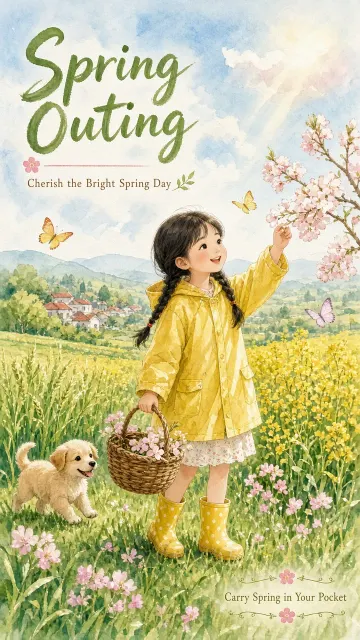 Figure image example: Hand-Painted Watercolor Spring Outing Poster