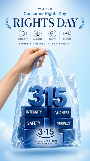 Symmetrical Composition image example: 3D Realistic Shopping Bag Consumer Rights Poster