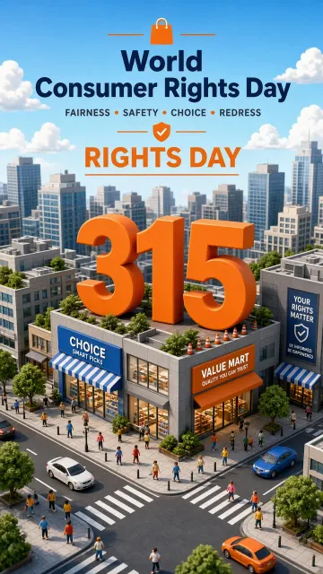 Aerial View image example: 3D Cartoon City Consumer Rights Day Poster