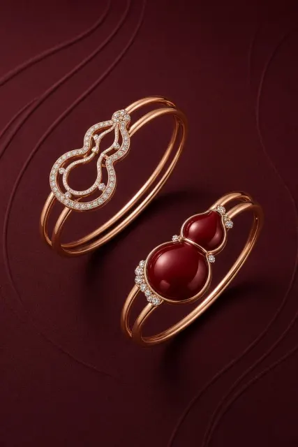 Rose Gold image example: Luxury Rose Gold Gourd Bangle Jewelry Photography