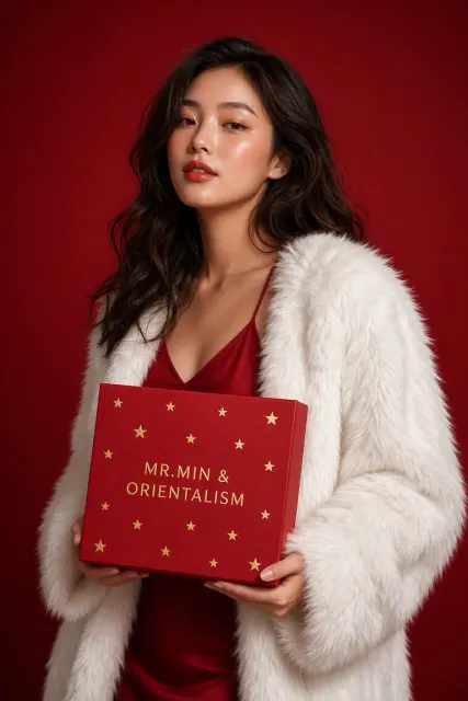 Studio Portrait of a Cheerful Woman in Deep Red Space