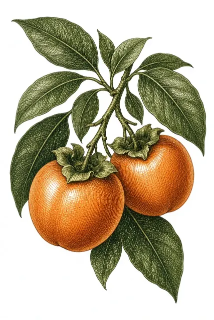 Pen and Ink image example: Green and Orange Ink Stippled Persimmons