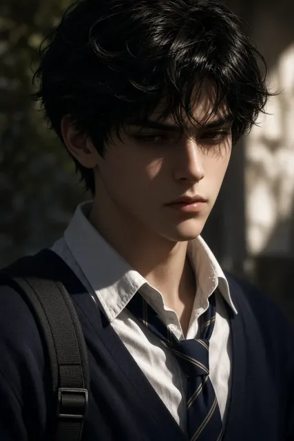 Character Portrait image example: Realistic CG Brooding High Schooler Portrait
