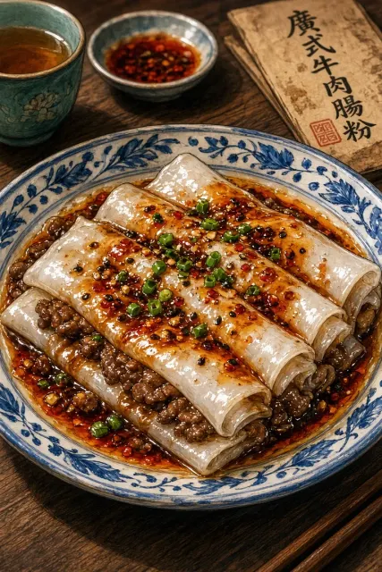 Anime Art image example: Anime Style Beef Rice Noodle Roll Illustration