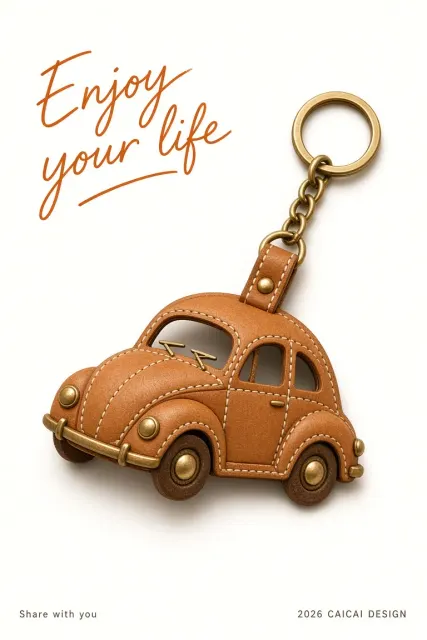 Vintage Classic Car Leather Keychain Product Shot