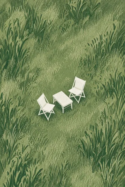 Screen Print image example: Screen Print Grassland Camping Aerial Illustration